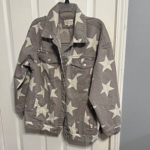 Women's Oversized Star Print Jean Jacket - Gray